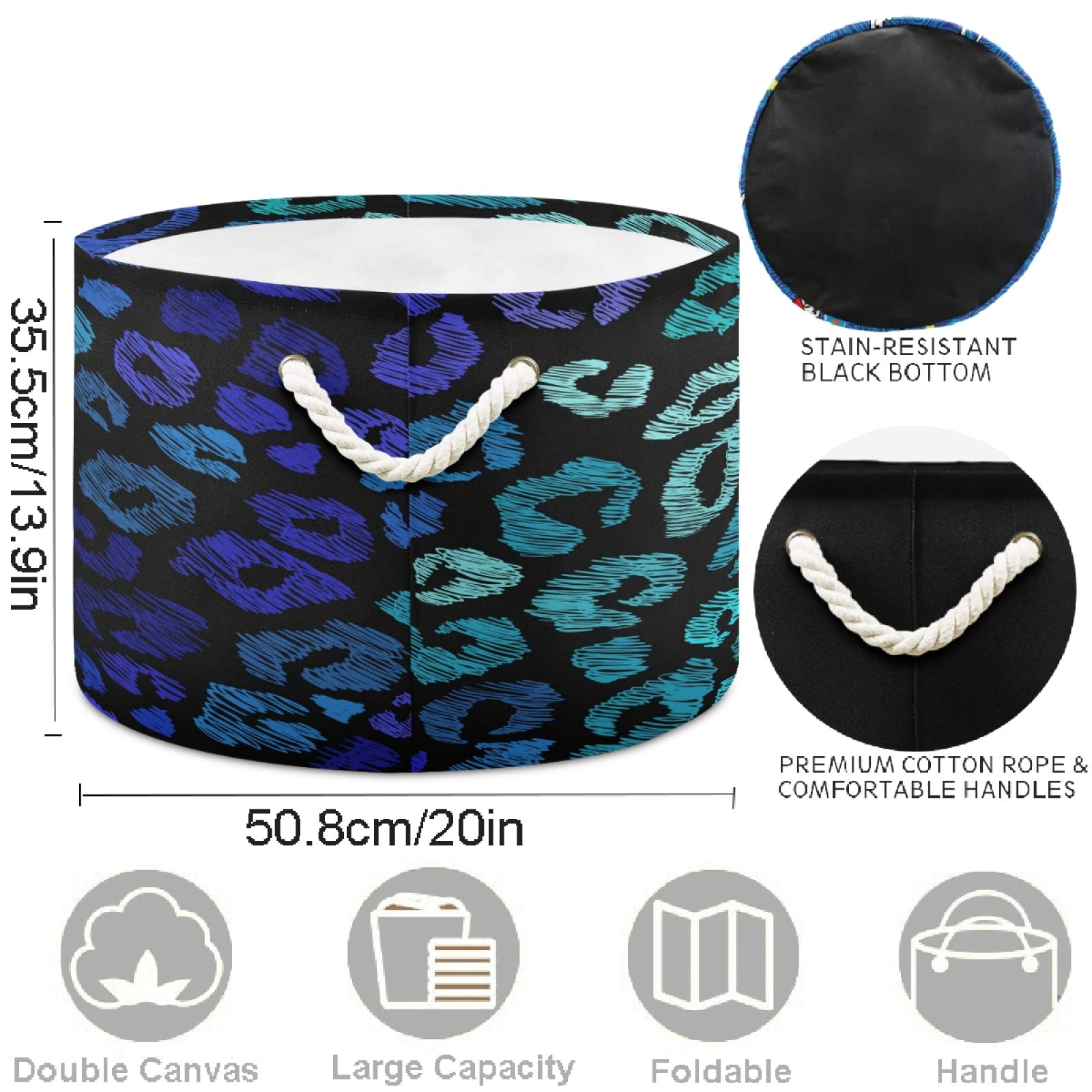 Visesunny Collapsible Large Capacity Storage Basket - Blue & Green Leopard Print Cotton Hamper for Clothes, Toys, Laundry | Durable Foldable Organizer for Bathroom, Bedroom, Nursery, Closet | Perfect for Home Organization & Space Saving