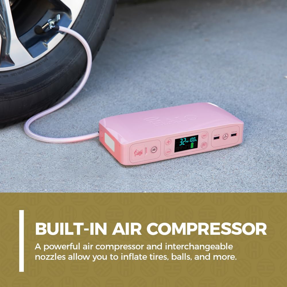 HALO Bolt Air+ Portable Car Jump Starter with Built-in Air Compressor | Digital Display Power Bank for Charging Phones, Tablets & More | Emergency Vehicle Battery Booster for Roadside Assistance & Outdoor Adventures