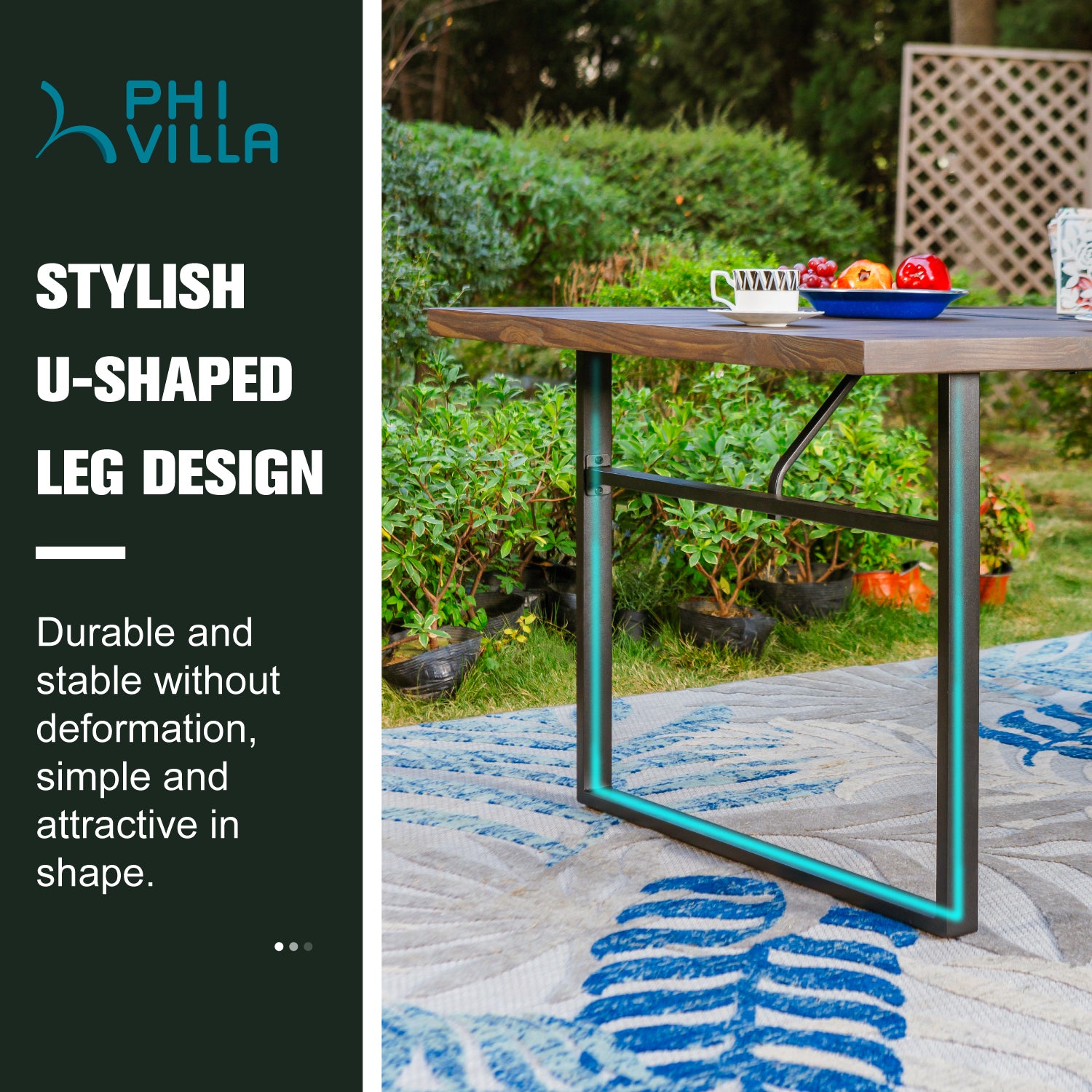 PHI VILLA 7-Piece Outdoor Patio Dining Set with Wood Grain Table & Textilene Swivel Chairs - Perfect for Backyard, Garden, Poolside and Deck Entertaining