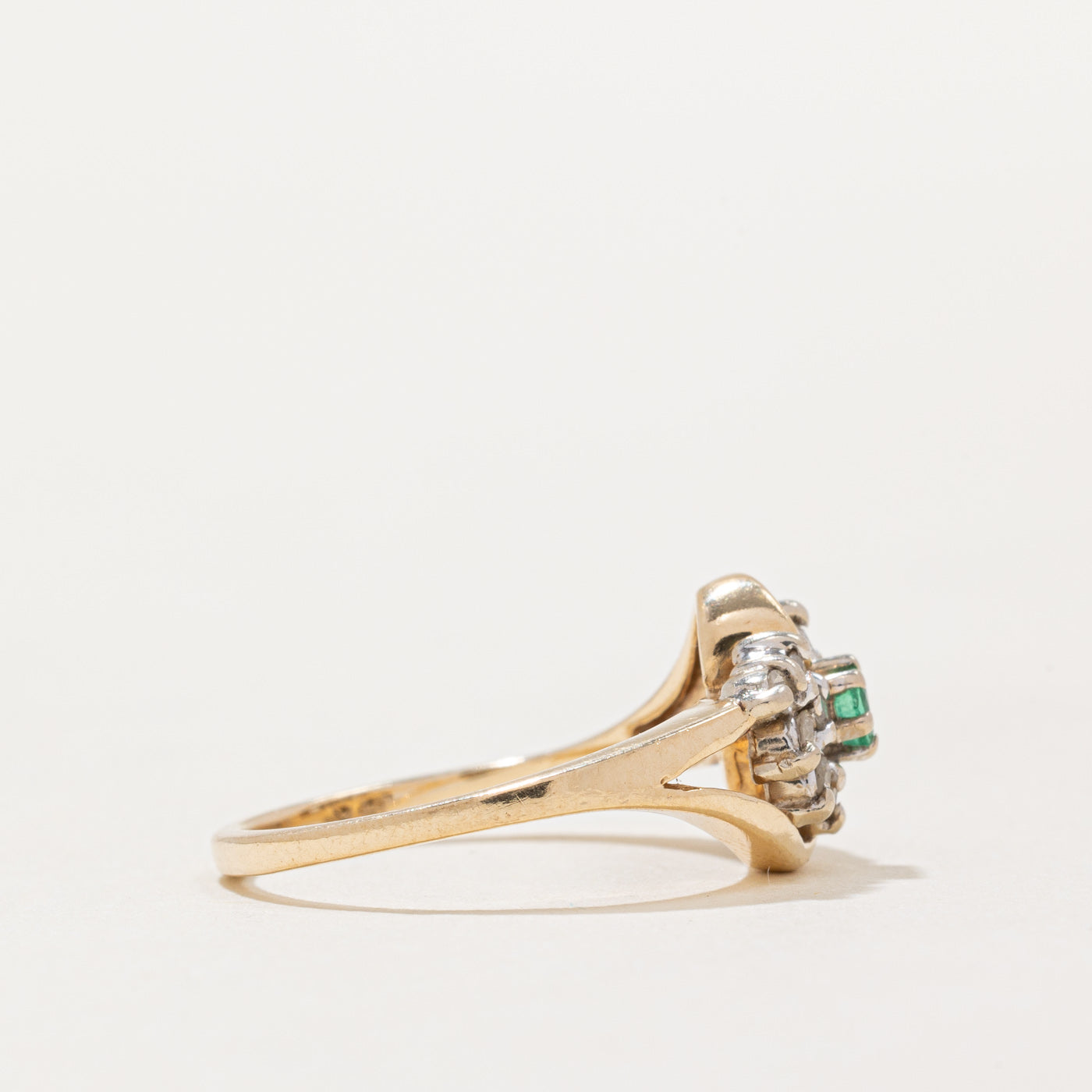 Emerald and Diamond Cluster Ring - 0.06ct Emerald & 0.12ctw Diamonds - Size 5 - Elegant Wedding, Engagement, Anniversary Gift for Her