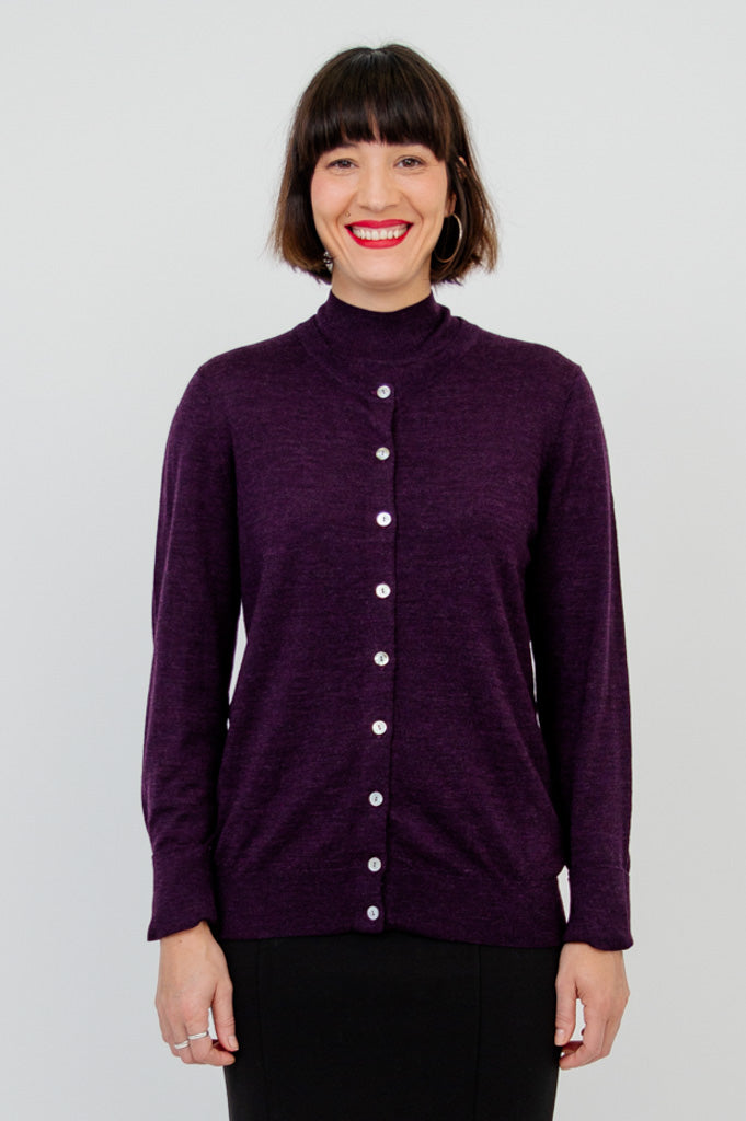 Soft Merino Wool Kitten Cardigan in Plum - Cozy & Stylish Sweater for Women - Perfect for Fall & Winter Outfits