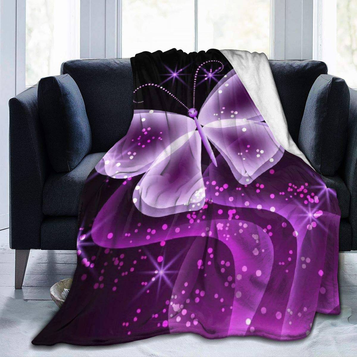 **Soft Micro Fleece Butterfly Printed Blanket - Lightweight Cozy Throw for Couch, Bed, Sofa & Chair - 50