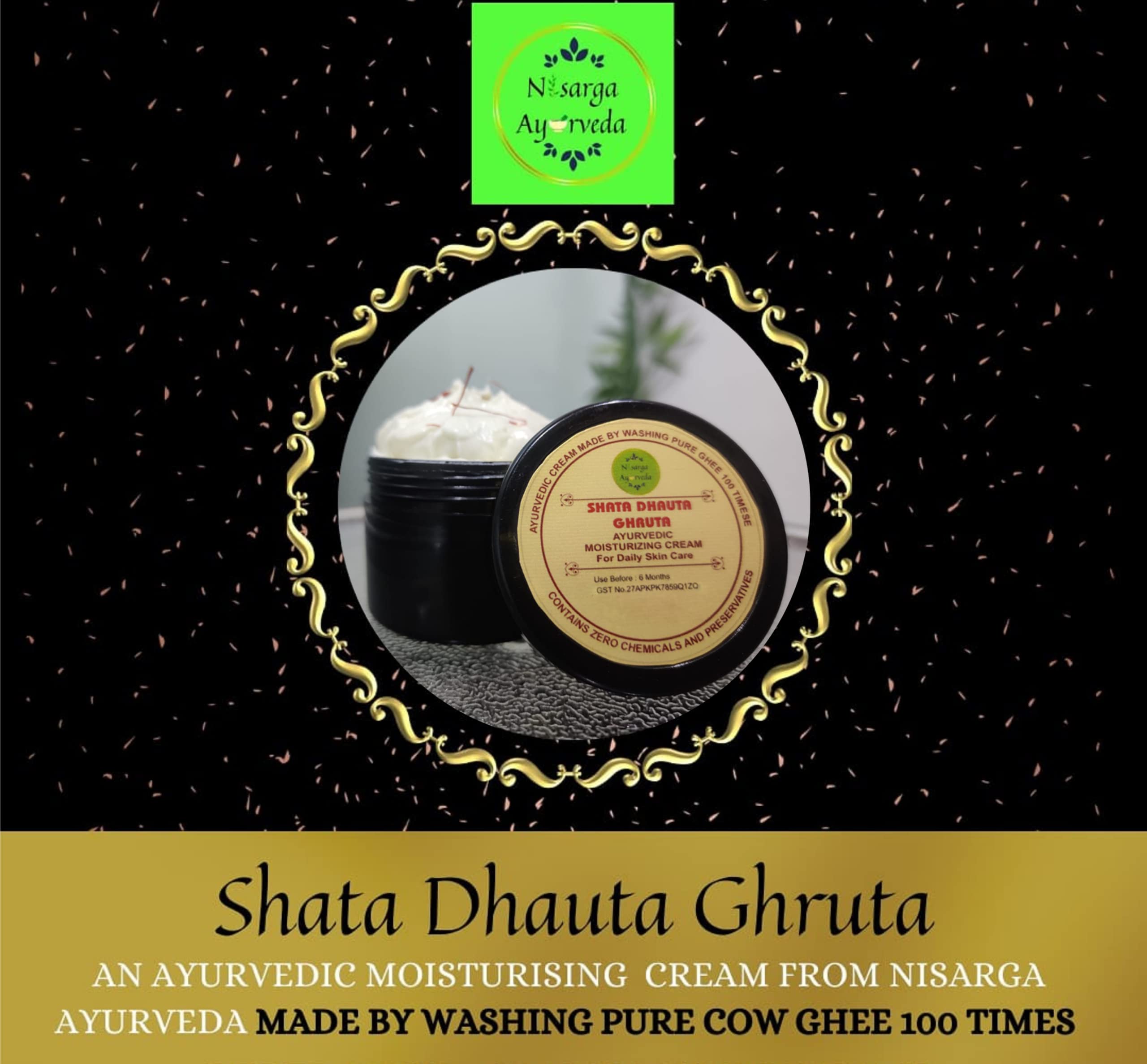 Shata Dhouta Ghrita 100 Times Washed Cow Ghee Face Cream - Daily Moisturizer with Sunscreen, Anti-Aging & Anti-Wrinkle Benefits for Face & Skin Care - Pack of 4 (40g x 4) - Perfect for Daily Skincare Routine & Natural Anti-Aging Treatment