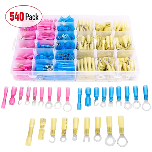 540Pcs Heat Shrink Wire Connectors Kit - Waterproof Electrical Insulation Sleeves for Automotive, Marine & DIY Projects - Assorted Sizes 2:1 Ratio Tubing for Secure Wire Connections