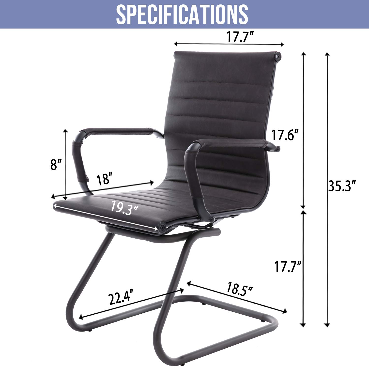 Wahson Office Guest Chairs - 4 Pack Leather Mid Back Conference Chairs with Sled Base, No Wheels Reception & Waiting Room Chairs for Meeting, Lobby, Restroom - Charcoal | Perfect for Office Waiting Areas, Conference Rooms & Commercial Spaces