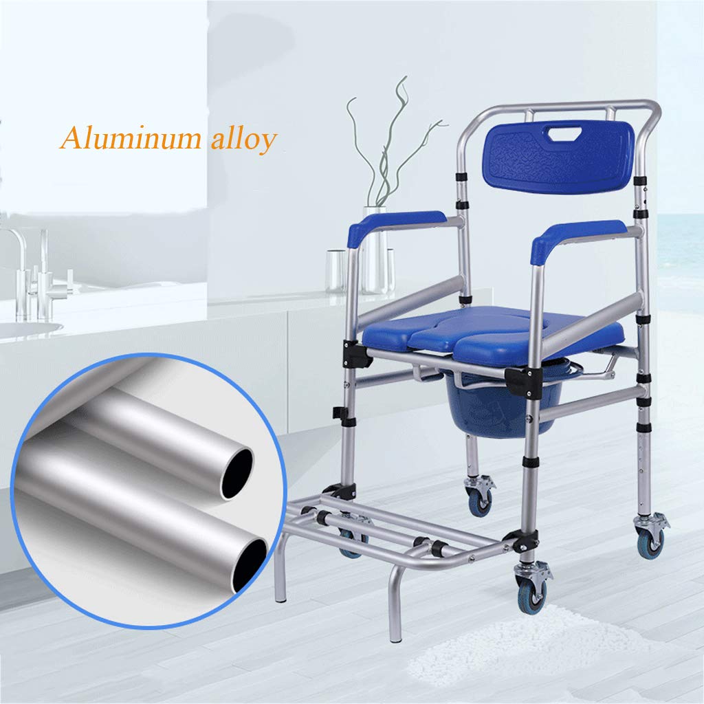 3-in-1 Deluxe Wheelchair Commode with Wheels & Footrests - Over Toilet, Bedside & Shower Chair for Elderly & Pregnant Women | Easy Transfer Walking Aid for Bathroom Safety & Mobility Assistance