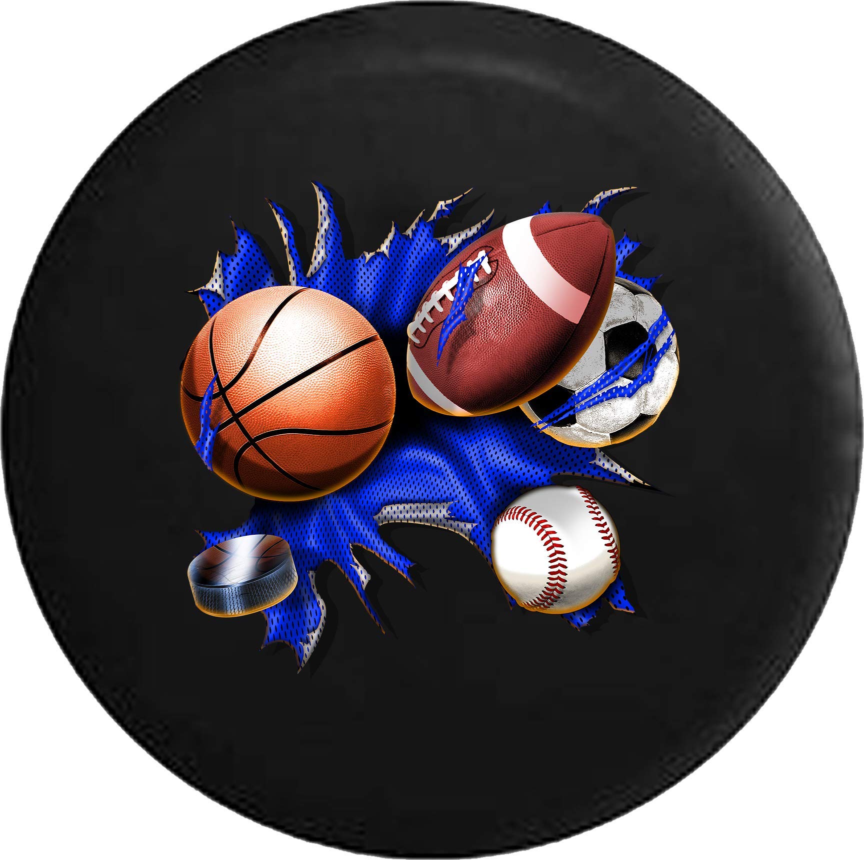 31 Inch Black Tire Cover for Football, Soccer, Basketball, Hockey & Baseball - Durable Sports Ball Design for Trucks, SUVs & Jeeps - Perfect for Outdoor Adventures & Tailgating