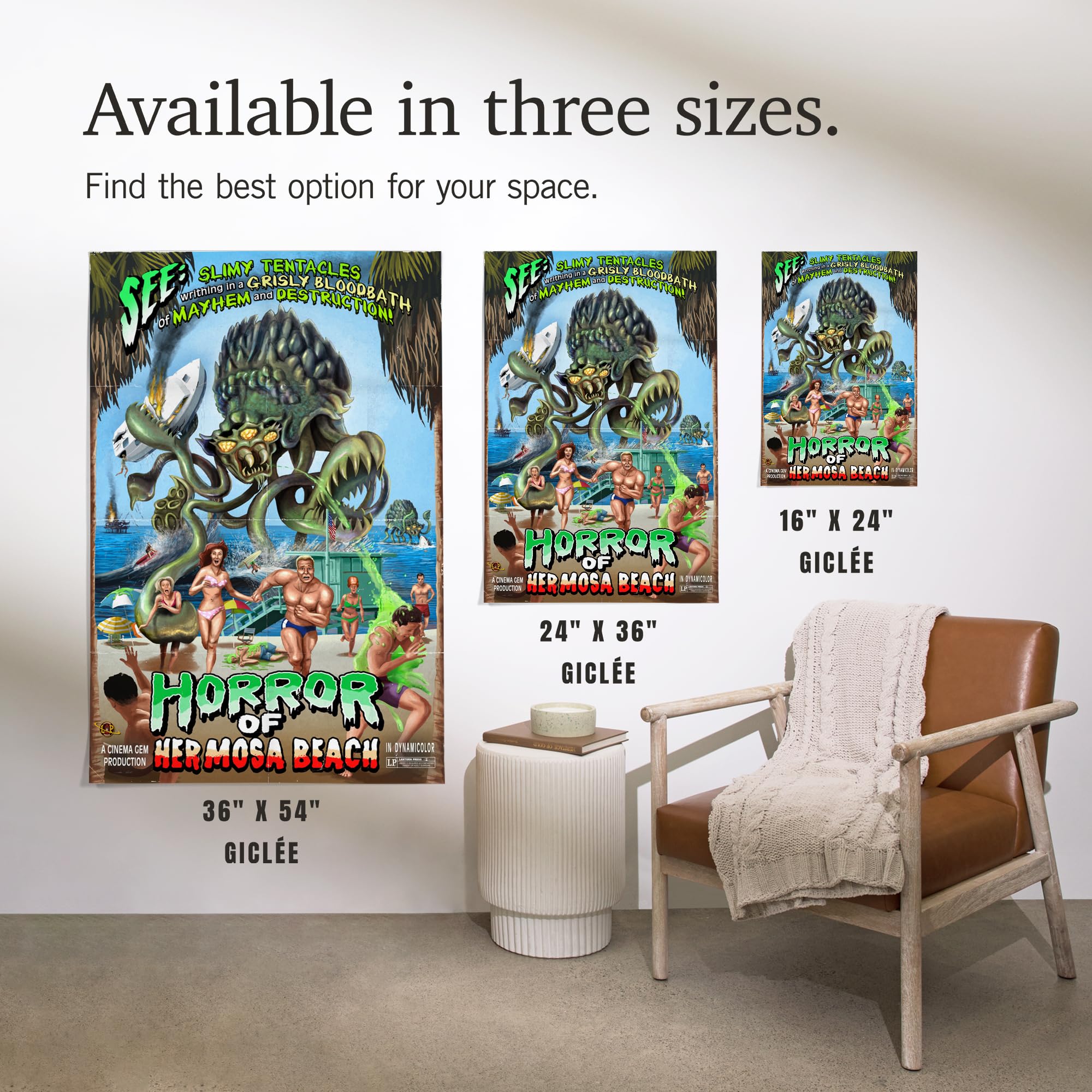 Lantern Press 16x24 Inch Giclee Art Print - Hermosa Beach California Alien Attack Horror Poster - Sci-Fi Wall Decor for Living Room, Bedroom & Office