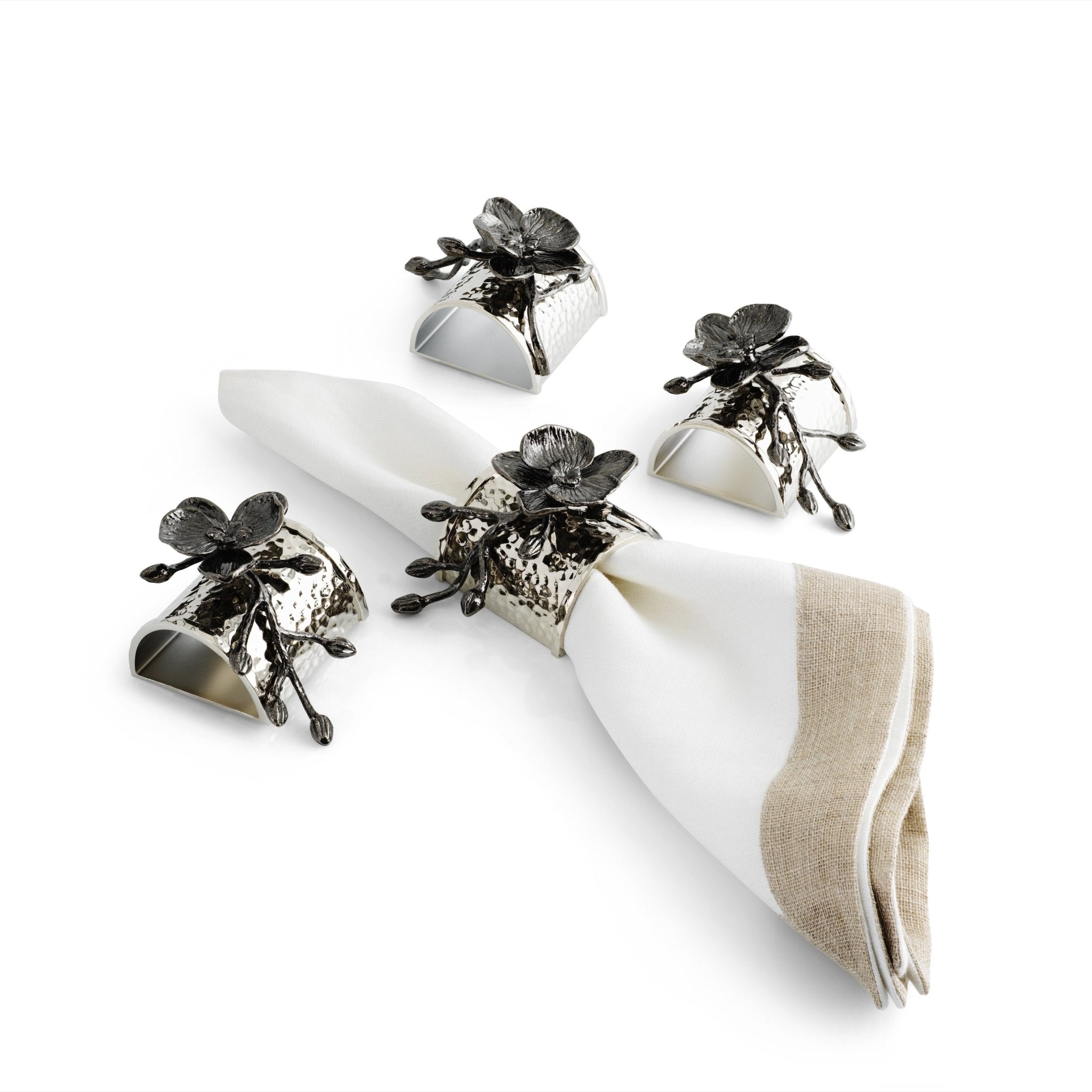 Elegant Black Orchid Napkin Ring Set - 12 Pack for Wedding, Dinner Party & Holiday Table Decor