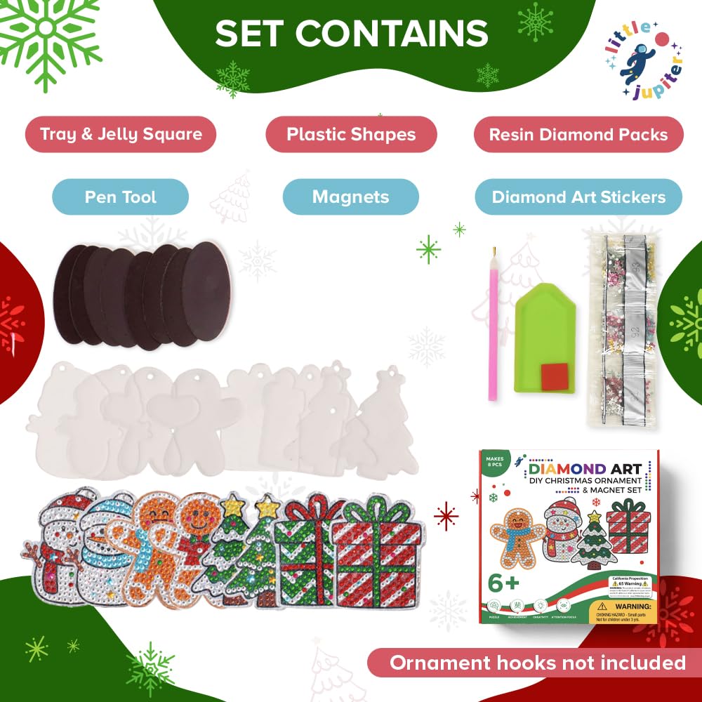 DIY Magnet & Diamond Diamond Painting Christmas Ornaments Kit for Kids - Make 8 Unique Holiday Decorations - Fun Arts & Crafts Activity for Children - Perfect for Holiday Gifts, Classroom Projects & Family Bonding Time