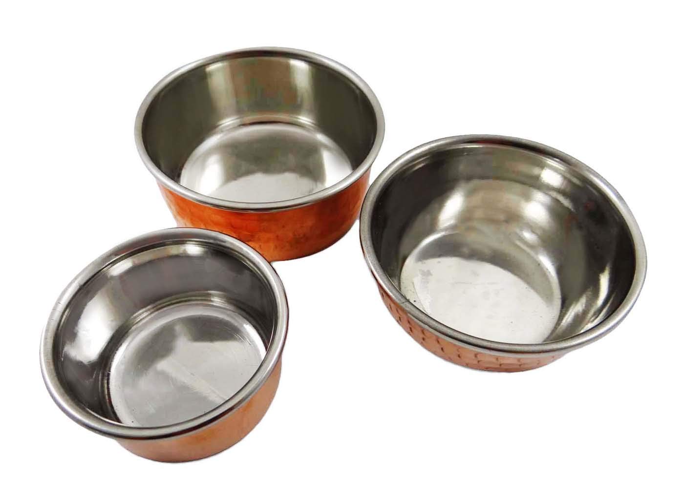 Premium Set of 3 Handcrafted Copper Serving Bowls (Katoris) - Traditional Indian Dinnerware for Rice, Dal & Curry - Perfect for Home Dining, Festivals & Ayurvedic Meals