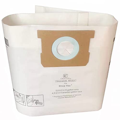CF Clean Fairy Vacuum Cleaner Bags Replacement - Compatible with Shop Vac 5,6,8 Gallon Wet/Dry Vacuums - 10 Bags (2 Packs of 5) - Ideal for Home Cleaning, Workshop Dust Collection & Construction Site Debris Removal