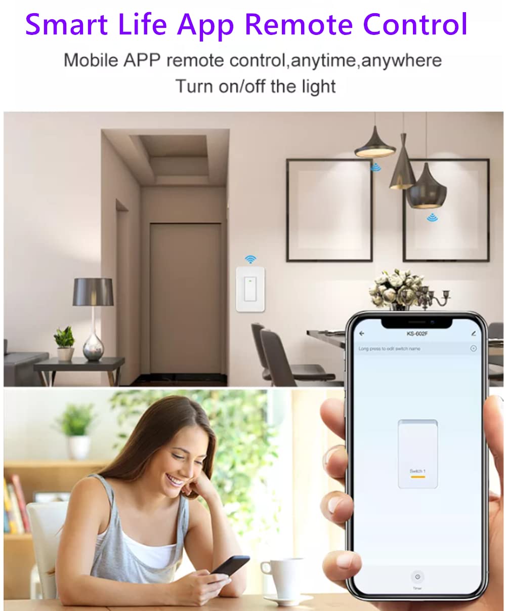 Nexete 3-Way Smart Wi-Fi Light Switch - Compatible with Amazon Alexa & Google Assistant, No Hub Required, Timer Function - Perfect for Home Automation & Smart Lighting Control (1-Pack)