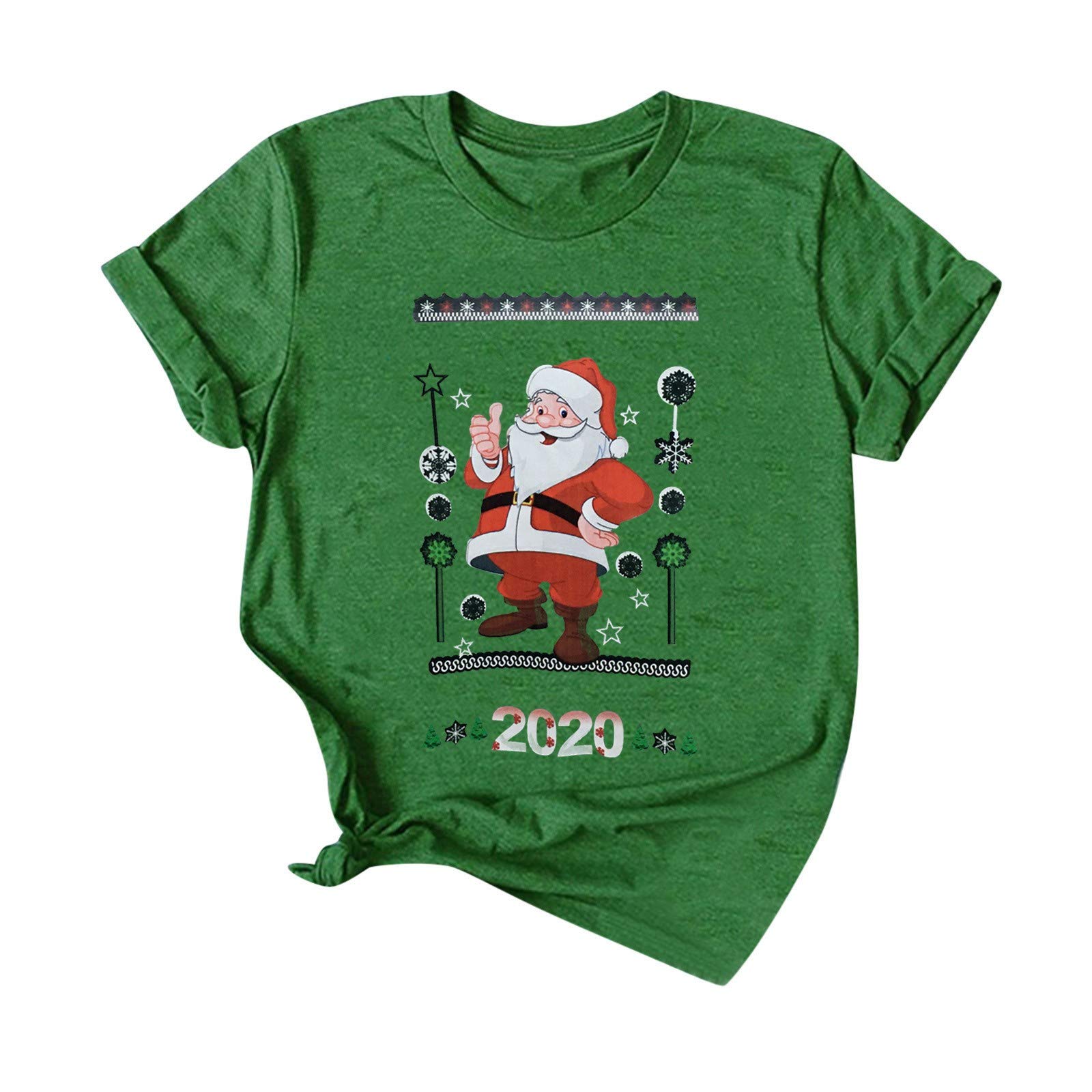 Ylioge Women's Christmas Holiday Tops - Festive Short Sleeve Casual O-Neck Shirt for Holiday Parties & Family Gatherings