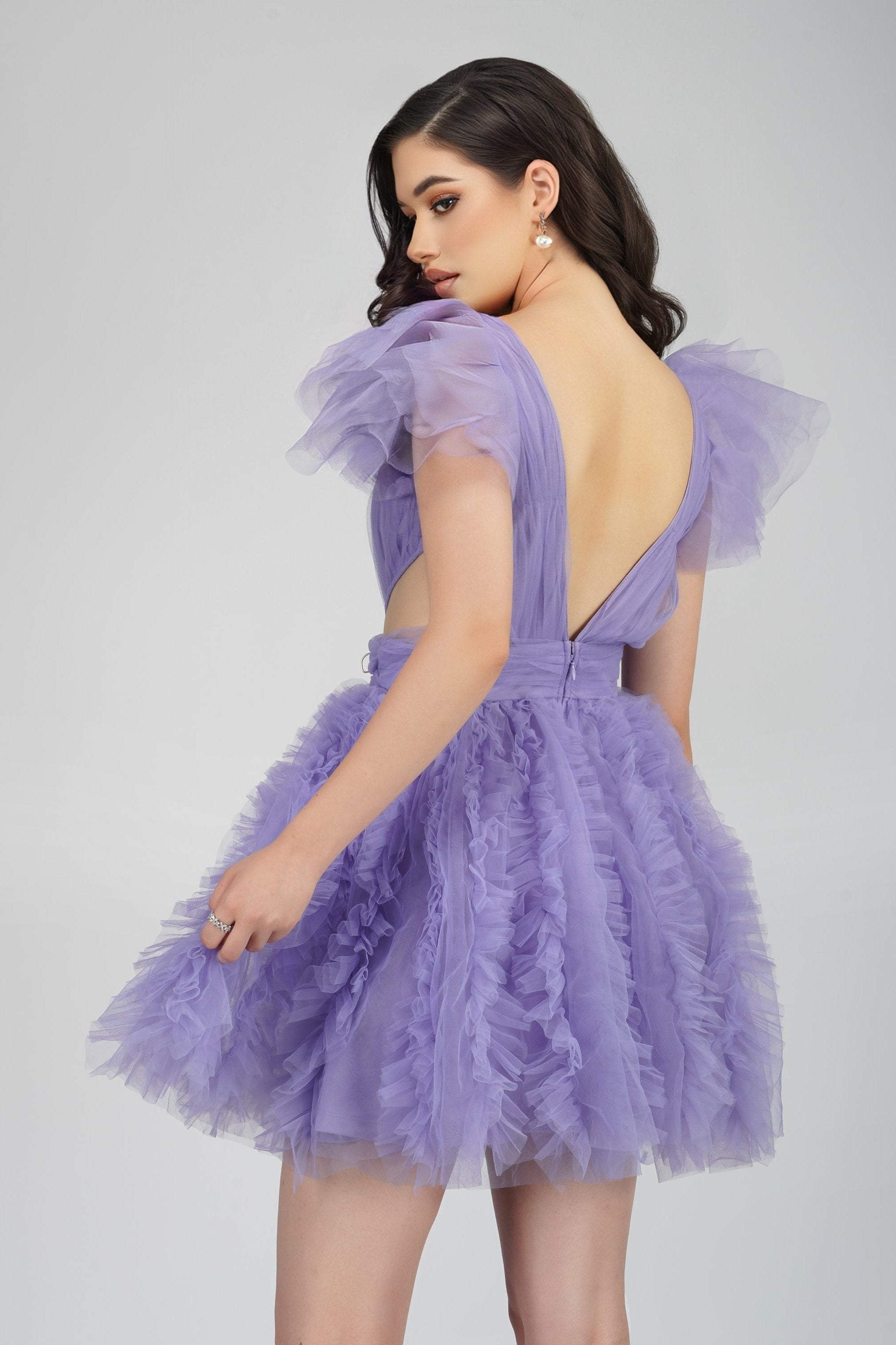 Elegant Sage Purple Tulle Mini Dress for Women - Perfect for Weddings, Parties & Special Occasions