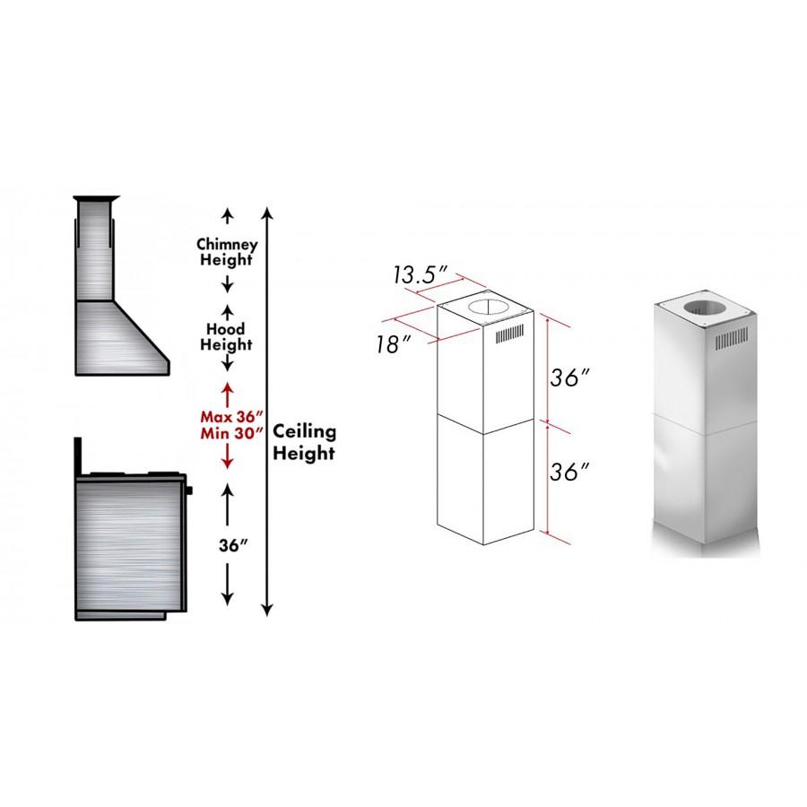 ZLINE 2-Piece 36-Inch Chimney Extension Kit for 10 to 12-Foot Ceilings - Stainless Steel Range Hood Vent Pipe (Model 2PCEXT 687 304) | Perfect for Kitchen Renovations & High Ceiling Installations