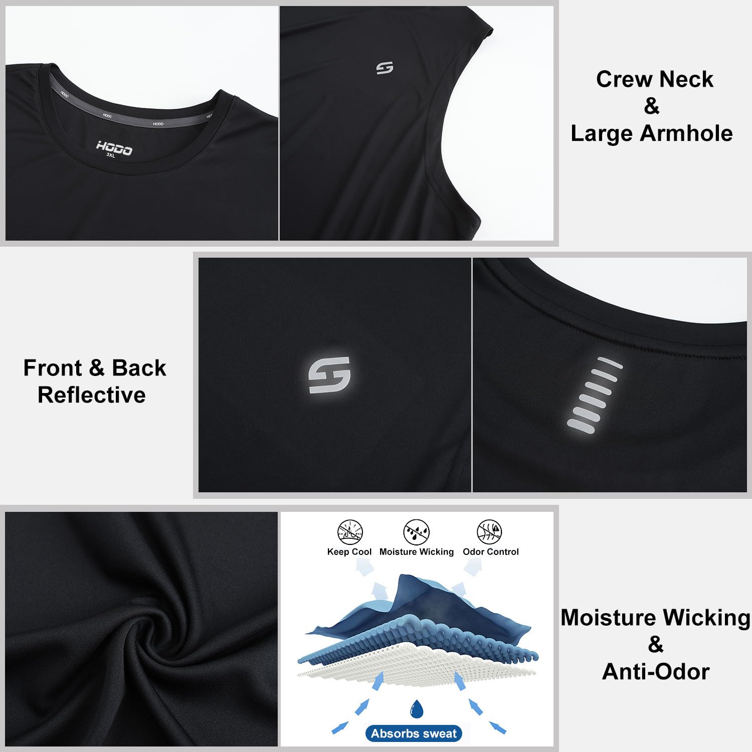 HOdo Big and Tall Men's Moisture Wicking Tank Top Undershirt - 3XL to 6XL - Comfortable Athletic Wear for Gym, Running & Summer Outdoor Activities