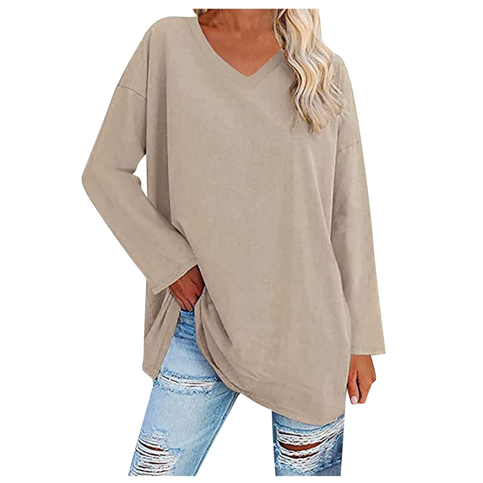 Women's Long Sleeve Solid Color Pullover Sweatshirt - Casual Loose Fit Drop Shoulder Sweater for Everyday Wear, Fall Fashion & Layering Outfits