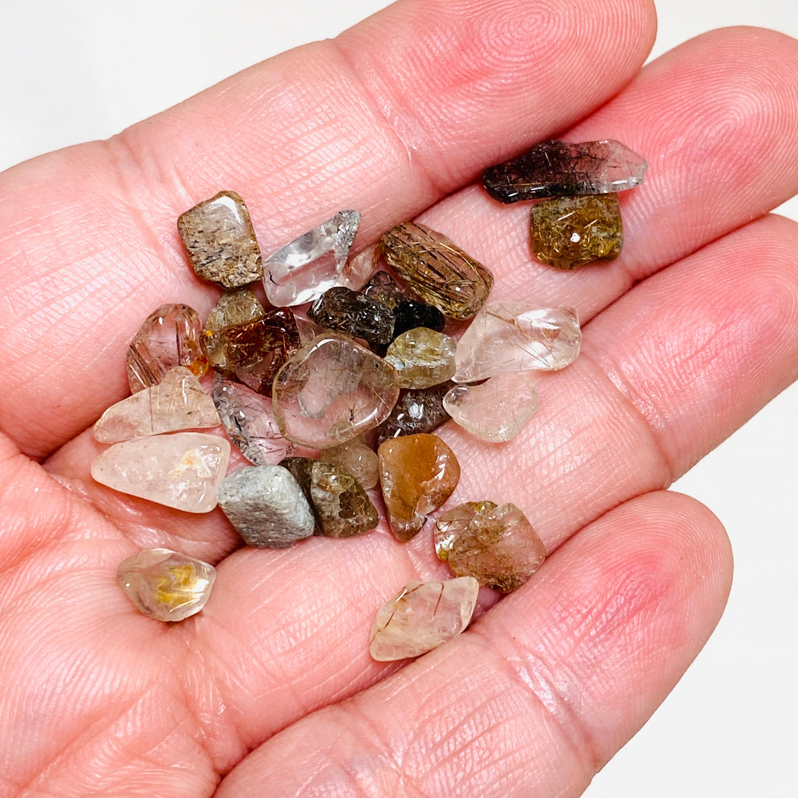 50g Mini Tumbled Stone Chips - Natural Rutile & Garden Quartz for Crystal Healing, Meditation & Home Decor
