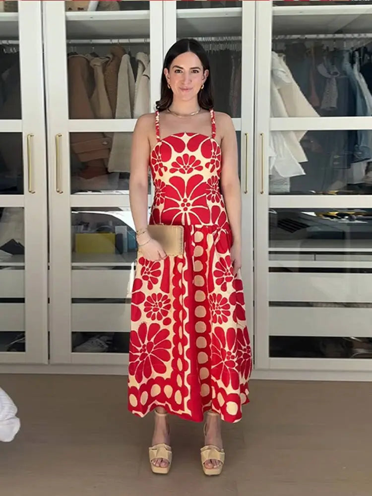 Sexy Red Print Spaghetti Strap Dress for Women - Backless Sleeverless Summer Sling Dress | Perfect for Beach Parties, Vacations & Night Out