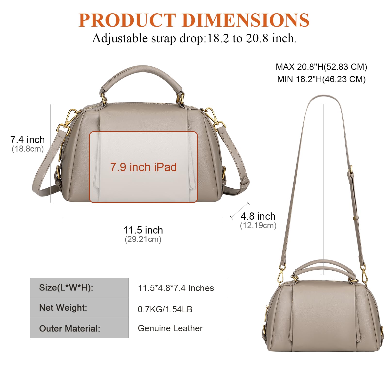 Genuine Leather Crossbody Bags for Women - Soft Top Handle Shoulder Purse & Handbag - Stylish & Durable for Work, Travel & Everyday Use