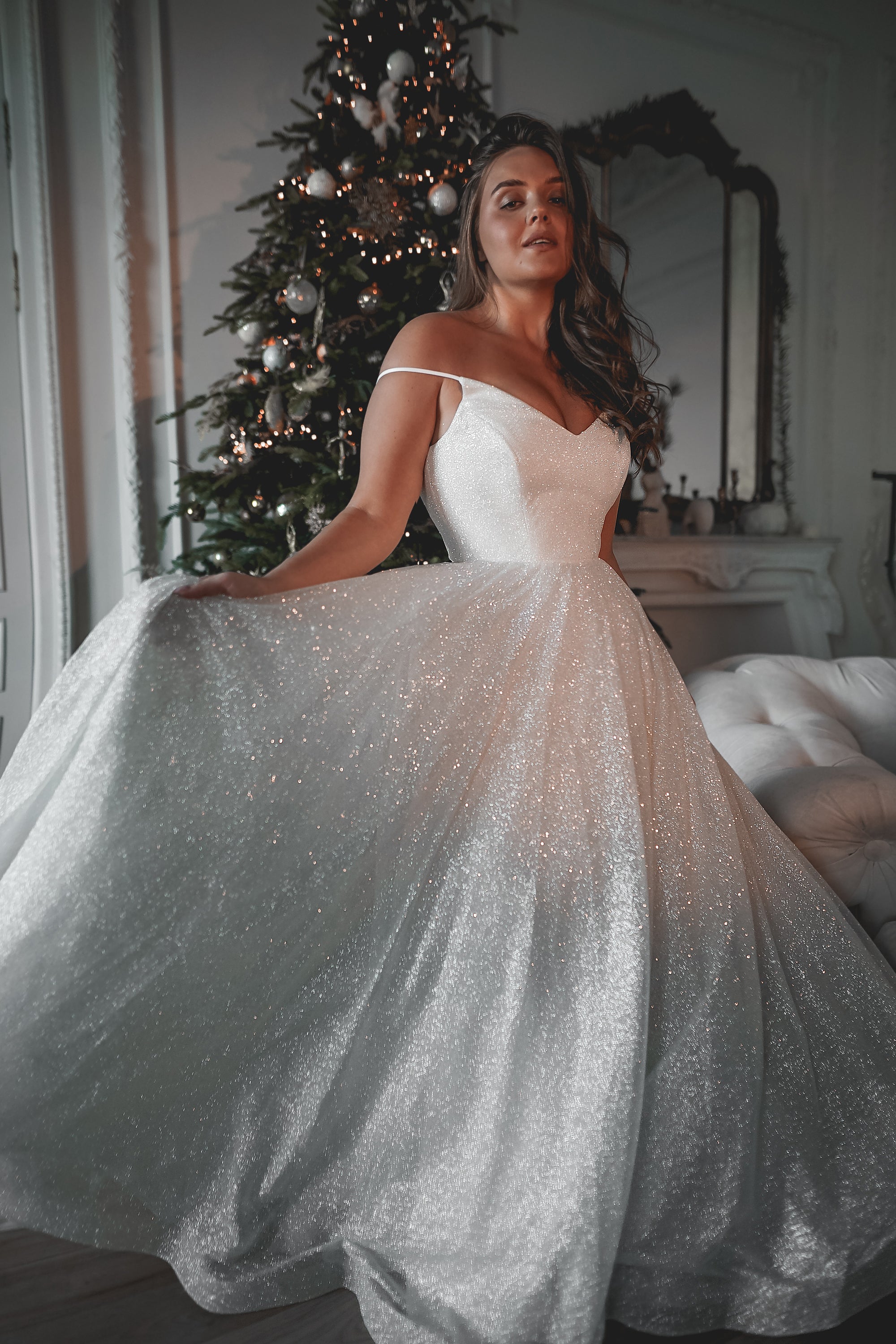 Sparkly Plus Size Wedding Dress for Women - Elegant A-Line Bridal Gown with Glitter Details | Perfect for Beach Weddings, Vow Renewals & Special Occasions
