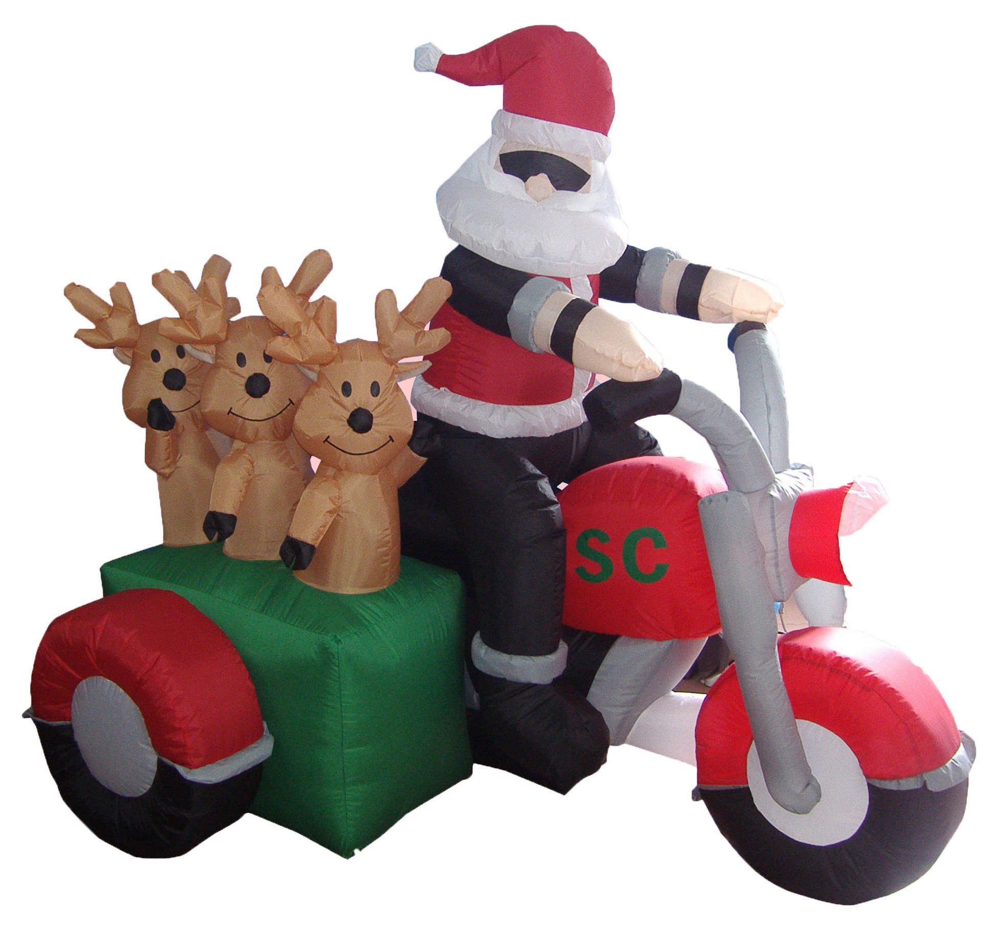 6ft Inflatable Santa Claus & 3 Reindeer Motorcycle + 8ft Santa Fishing Boat Christmas Decorations Set - Outdoor Holiday Party Decor for Yard, Lawn, and Home