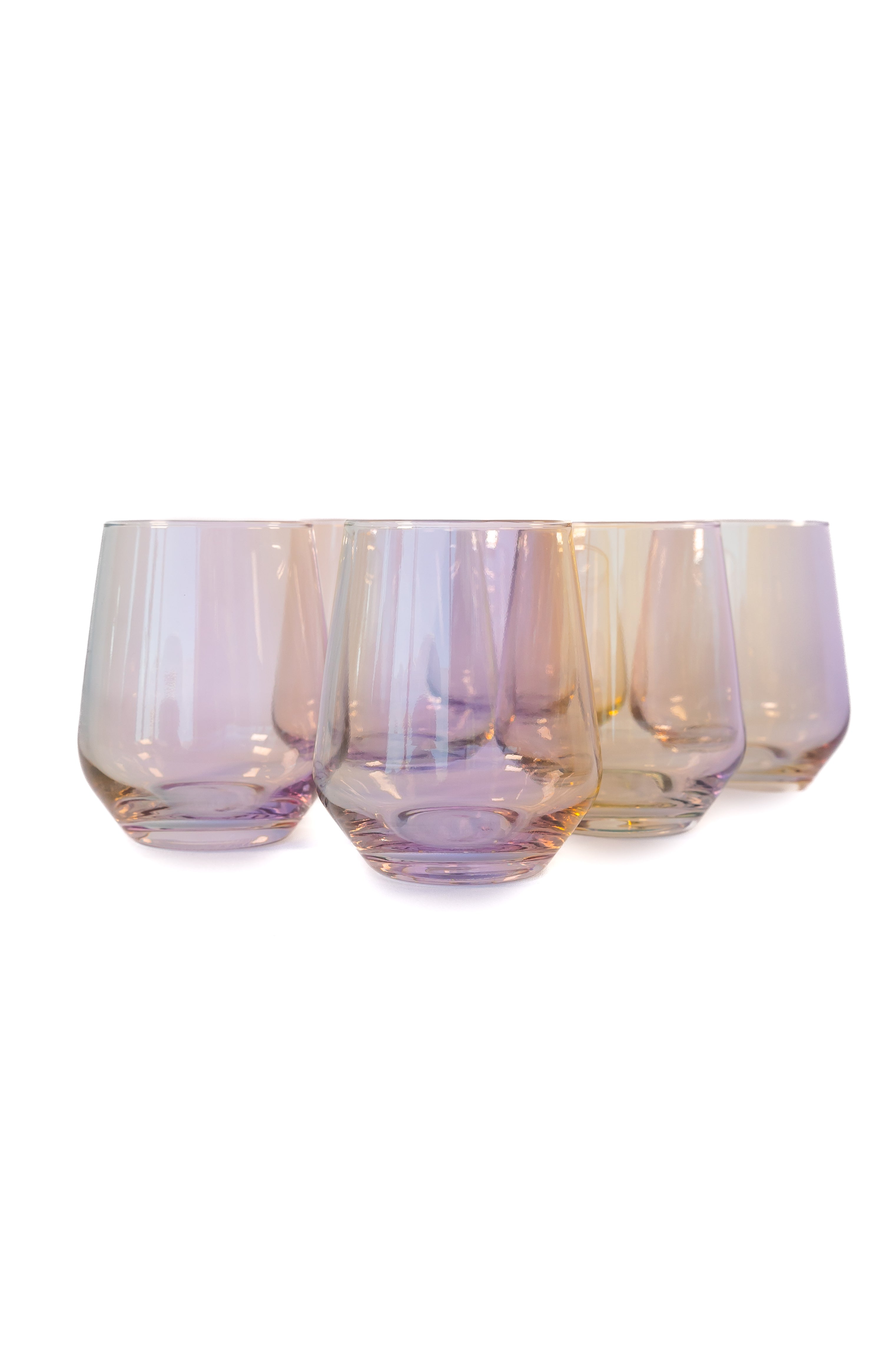Estelle Iridescent Stemless Wine Glasses Set of 6 - Shatterproof & Elegant for Parties, Weddings, Home Bar Decor