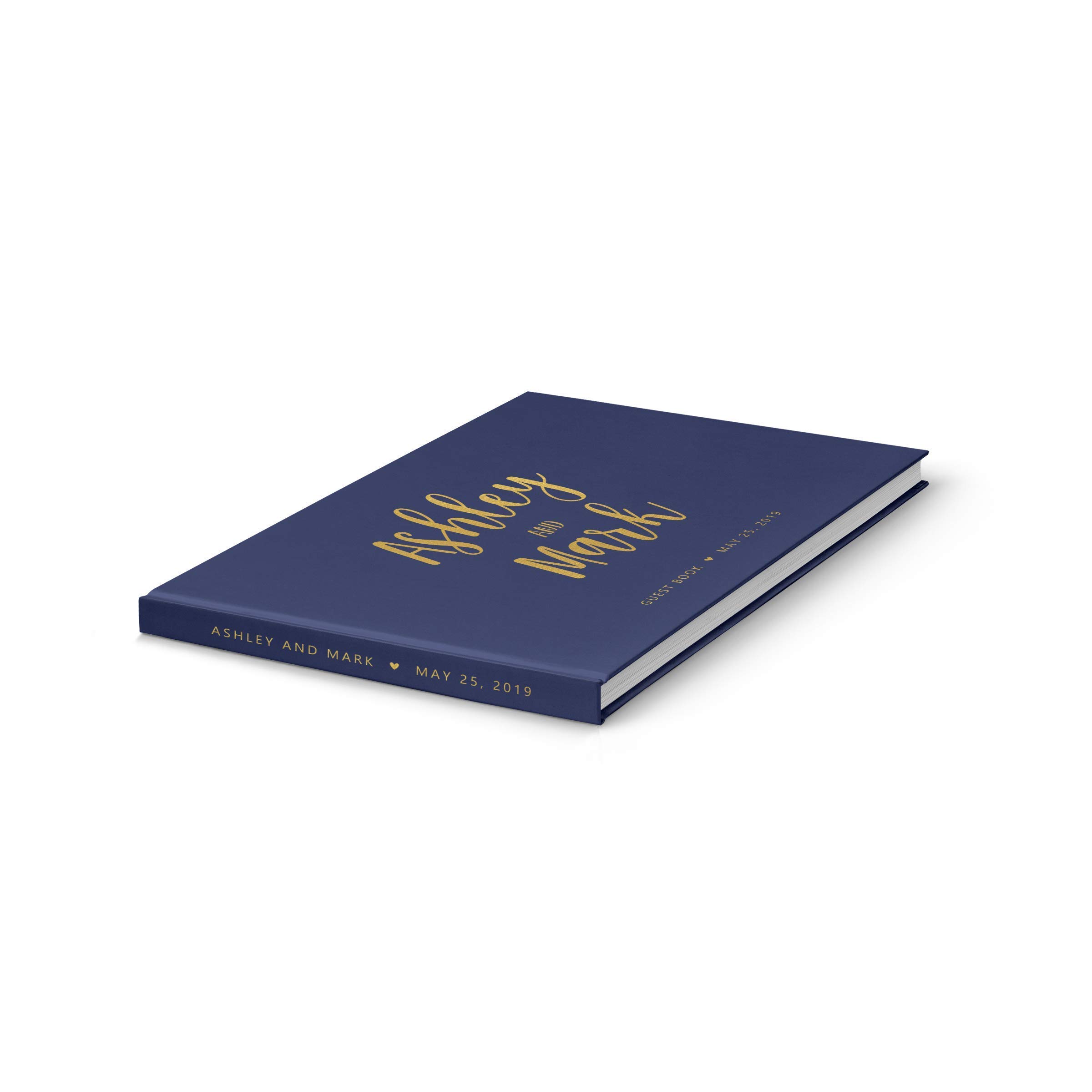 Elegant Navy Blue & Gold Wedding Guest Book - Personalized Sign-In Guest Book for Weddings, Bridal Showers & Anniversary Celebrations