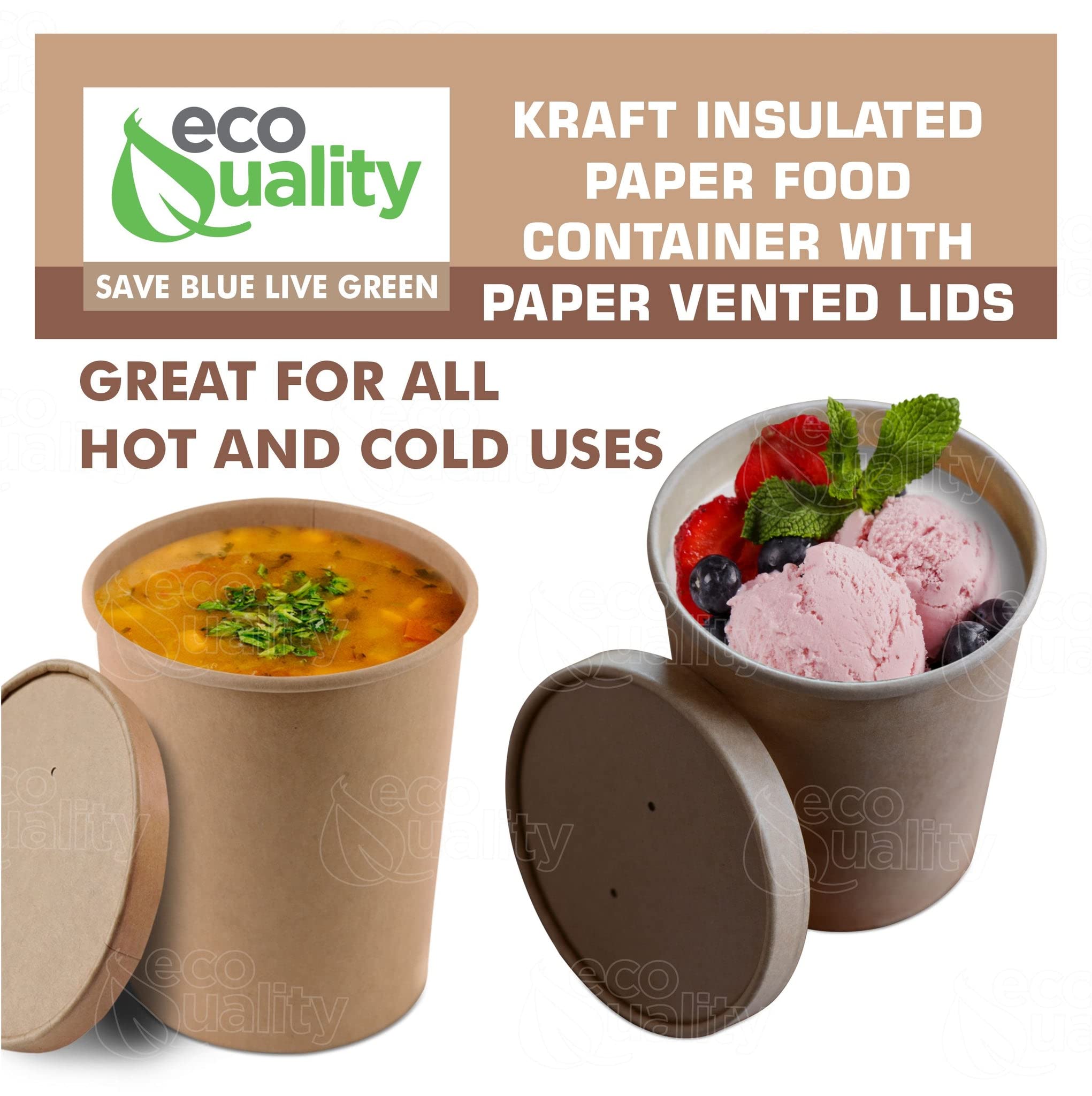 Eco-Friendly Disposable Kraft Paper Soup Bowls with Lids - 32 Pack Round 150ml Microwave Safe Food Containers for Ice Cream, Frozen Yogurt, Desserts & Takeout - Perfect for Parties, Catering & Food Storage