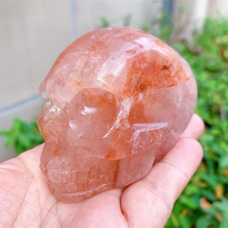 Natural Red Fire Quartz Hematoid Skull Carving - Mini Crystal Stone Statue for Halloween Decor, Witchcraft Gift (0.432kg) - Perfect for Altar Decor, Spiritual Rituals & Gothic Home Decoration