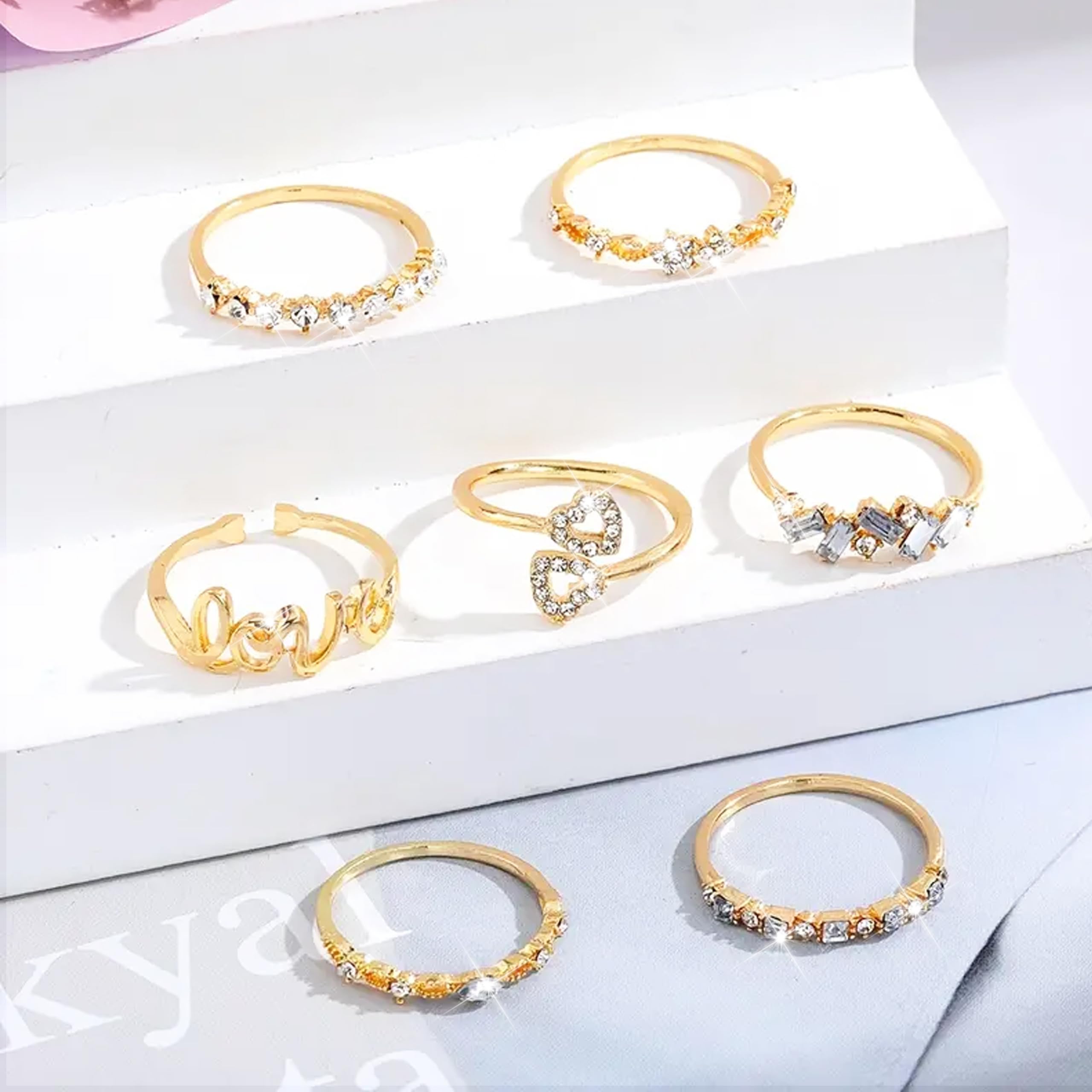 Trendy Gold Stackable Rings for Women - Boho Star Moon Heart Knuckle Rings Set, Minimalist Jewelry Pack for Birthday Gifts, Easter Basket Stuffers | Perfect for Everyday Wear, Layering & Special Occasions