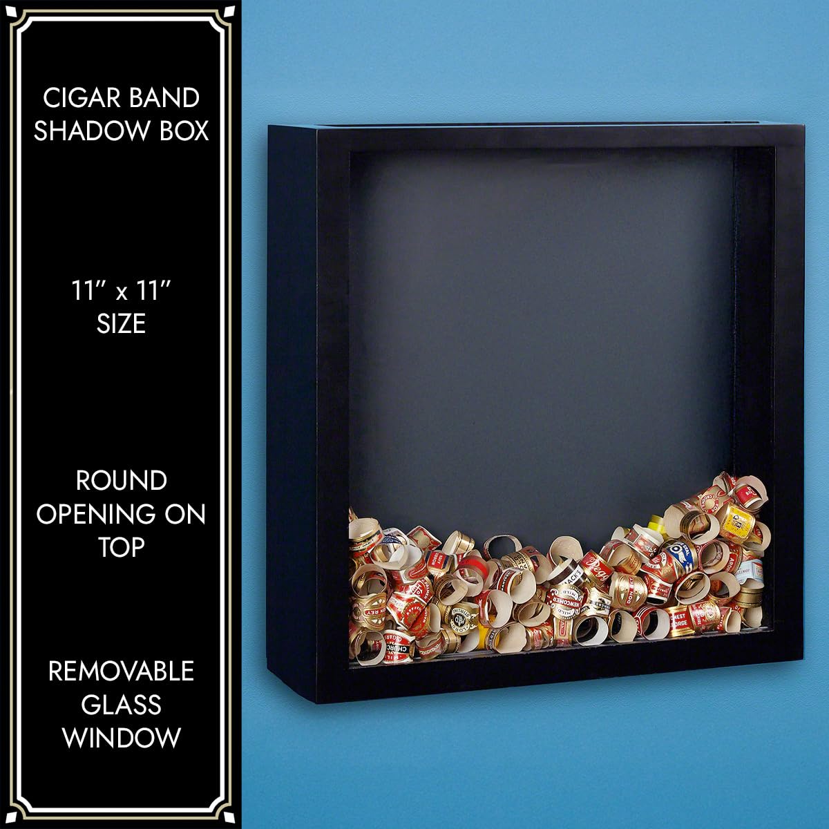 Personalized Engraved Cigar Band Shadow Box Display Case - Custom Fine Cigars Collector's Gift for Men, Home Bar Decor & Cigar Lounge Display