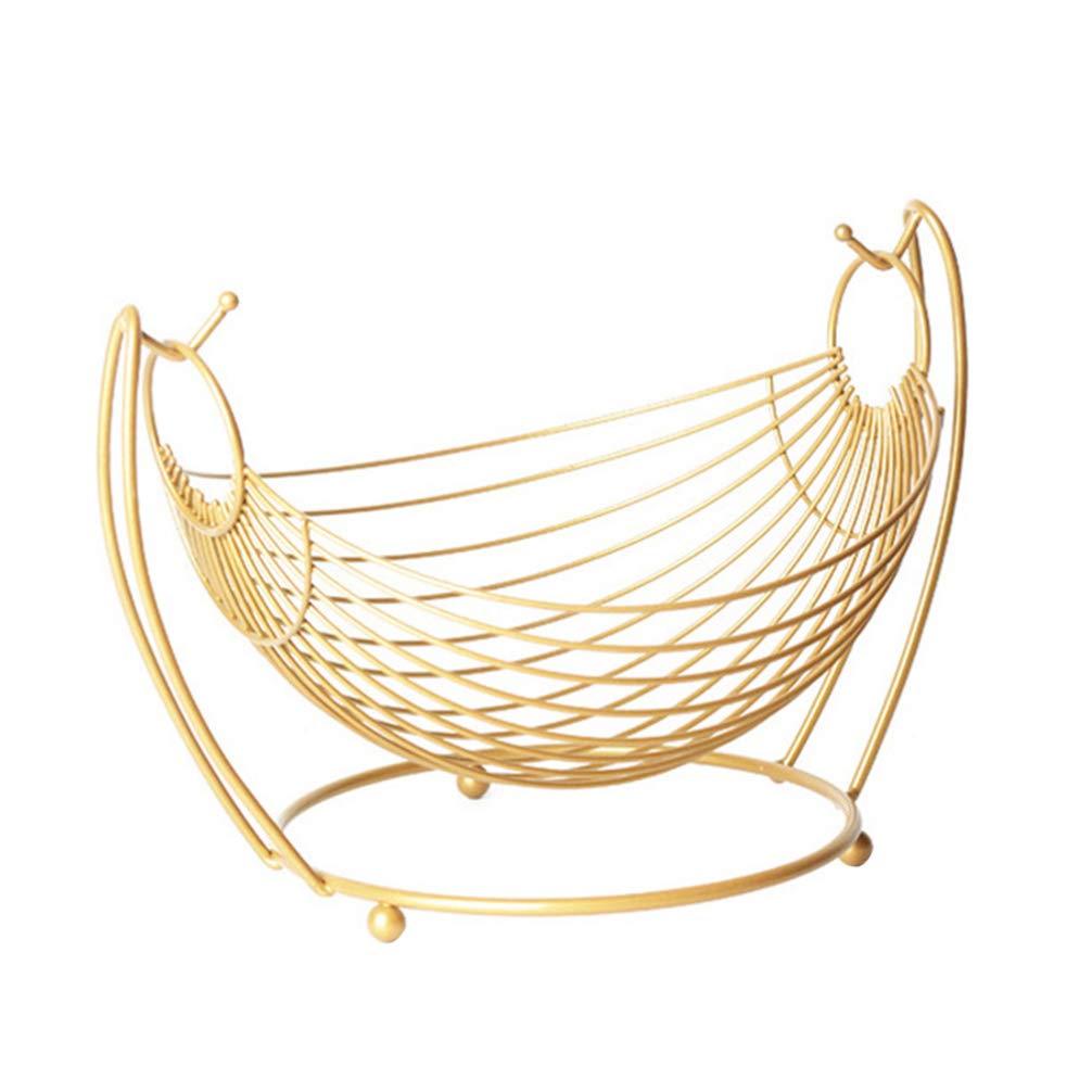 YARNOW Golden Metal Wire Fruit Basket - Kitchen Countertop Storage Bowl for Fruits, Vegetables, Bread, Snacks & Candy - Perfect for Living Room, Dining Table & Pantry Organization