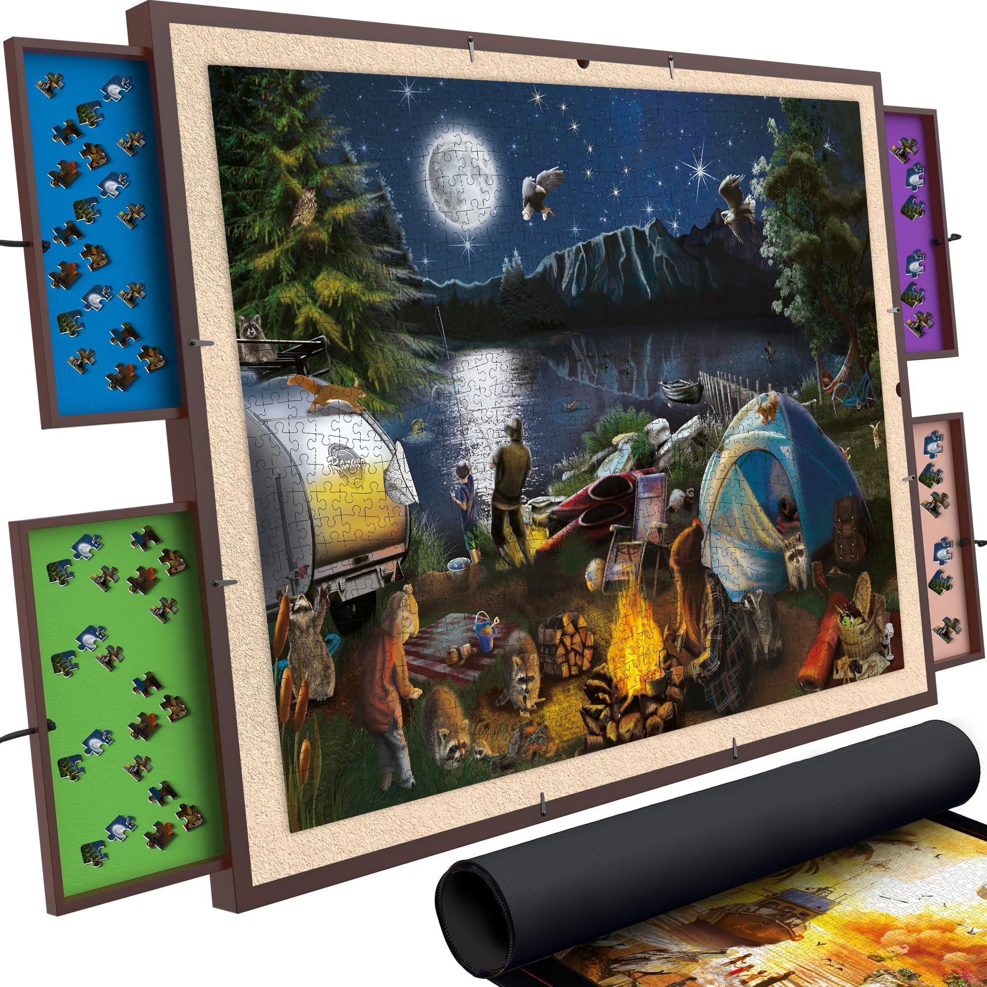 Premium QUOKKA Puzzle Board with 4 Magnetized Storage Drawers - Spinning Jigsaw Puzzle Table with Cover for Adults - Adjustable Angle & Position, Fits 1500-Piece Puzzles - Perfect for Family Game Nights, Travel, and Home Decor