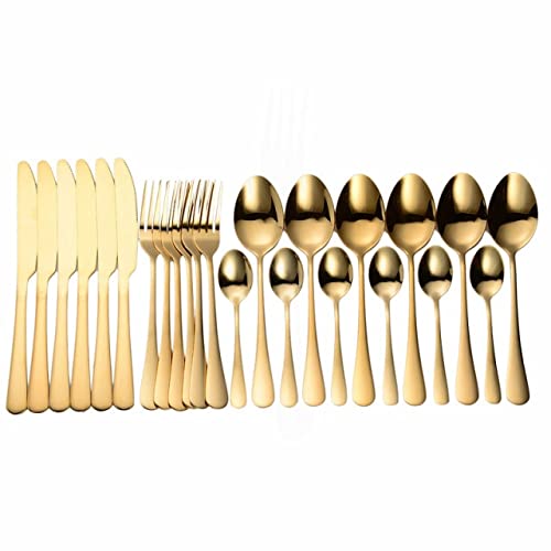 24-Piece Stainless Steel Rainbow Silverware Set - Gold Cutlery Set with Forks, Spoons & Knives - Elegant Dinnerware Gift Box for Parties, Weddings & Home Dining