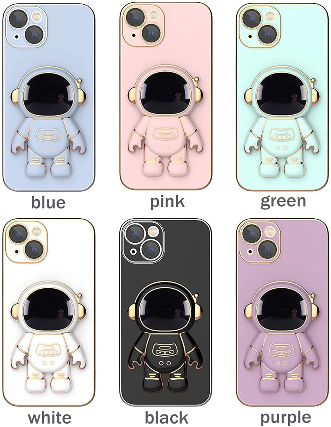 2022 New 6D Electroplated Astronaut Phone Case with Stand for iPhone 13 Pro Max - Hidden Stand Protective Cover with Lens Film - Pink Space-Themed Phone Case for Everyday Use & Travel