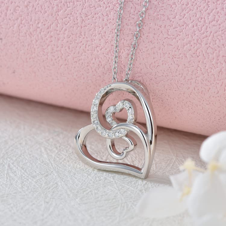 Natural Diamond Infinity Swirl Necklace - Sterling Silver Heart Pendant Love Jewelry for Women, Her, Mom, Wife - 18