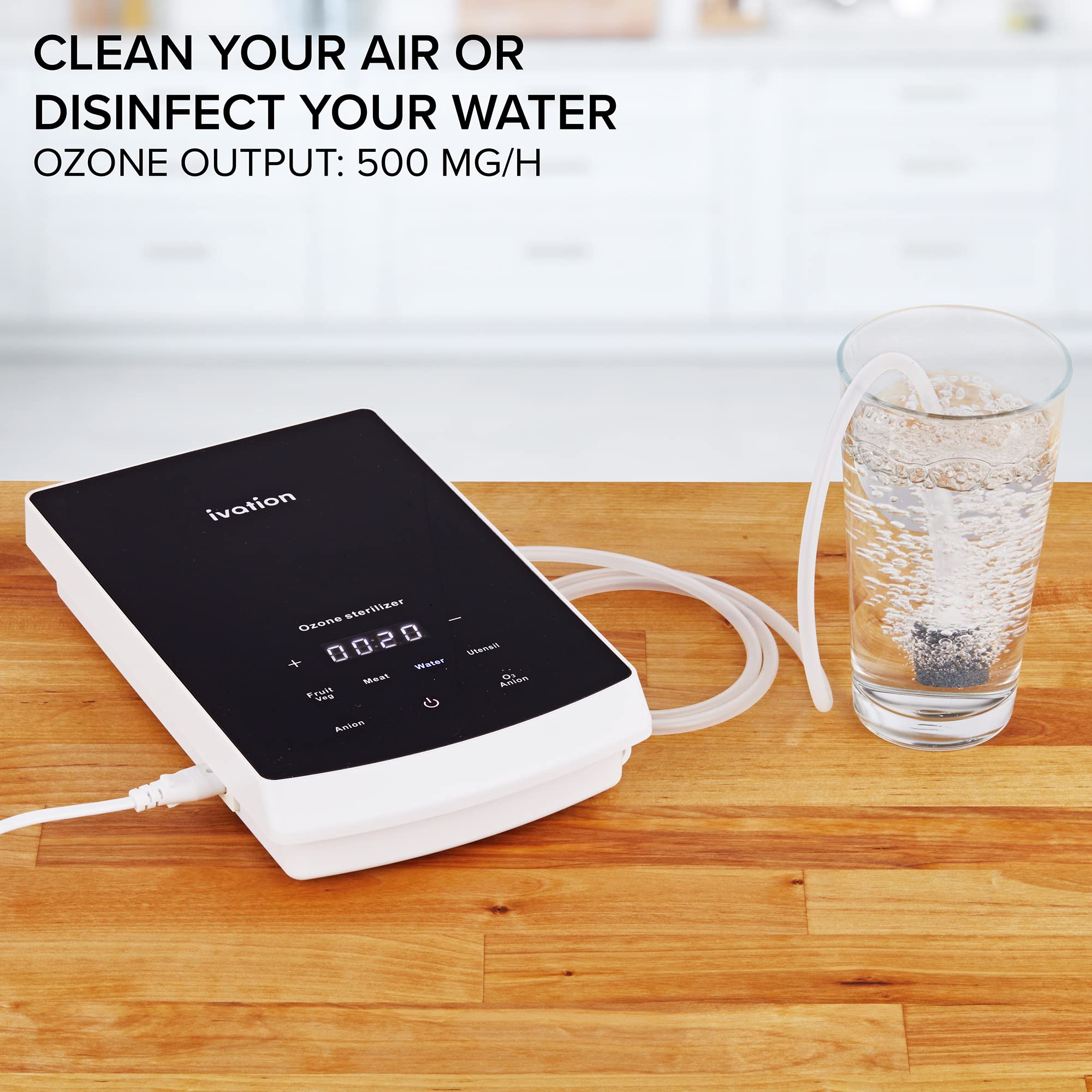 Ivation Portable Ozone Sterilizer for Air & Water Purification | Home & Travel Deodorizer, Disinfectant System with LED Panel, Ionizer & Diffuser Stones | Perfect for Baby Bottles, Toothbrushes, Fruits & Kitchen Sanitizing | Eliminates Odors & Bacteria Safely