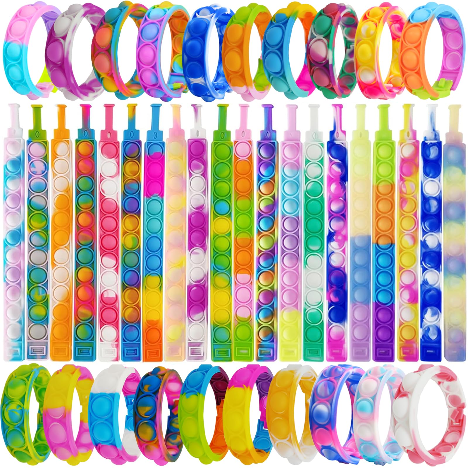 120 Pcs Pop Bracelet Bubble Fidget Toys Bulk - Stress Relief Sensory Toys for Kids & Adults - Perfect for Party Favors, Classroom Prizes, Christmas Stocking Stuffers, Easter Egg Hunt Gifts - Random Colors (Great for Anxiety Relief, Focus & Fun)