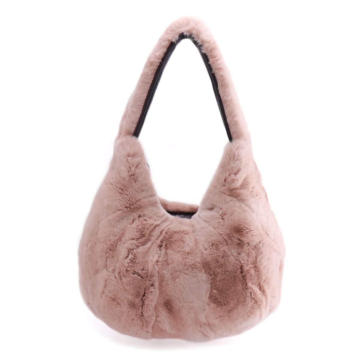 Surell Genuine Rex Rabbit Fur Shoulder Bag - Soft Fluffy Tote Purse with Zipper Closure - Women's Fashion Accessory for Parties, Dating & Winter Outfits