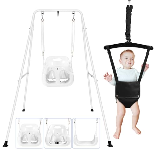 **Rengue 4-in-1 Toddler Swing Set with Baby Jumper & Bouncer - Indoor/Outdoor Play, Easy Assembly & Foldable Metal Stand for Storage - Perfect for Backyards, Playrooms & Daycares**