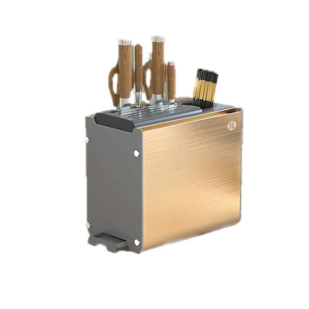 Universal Adjustable Metal Brushed Knife Block Holder - Wall Mounted Champagne Gold Kitchen Knife Storage Organizer for Home & Restaurant Use - Perfect for Countertop, Drawer or Cabinet Organization