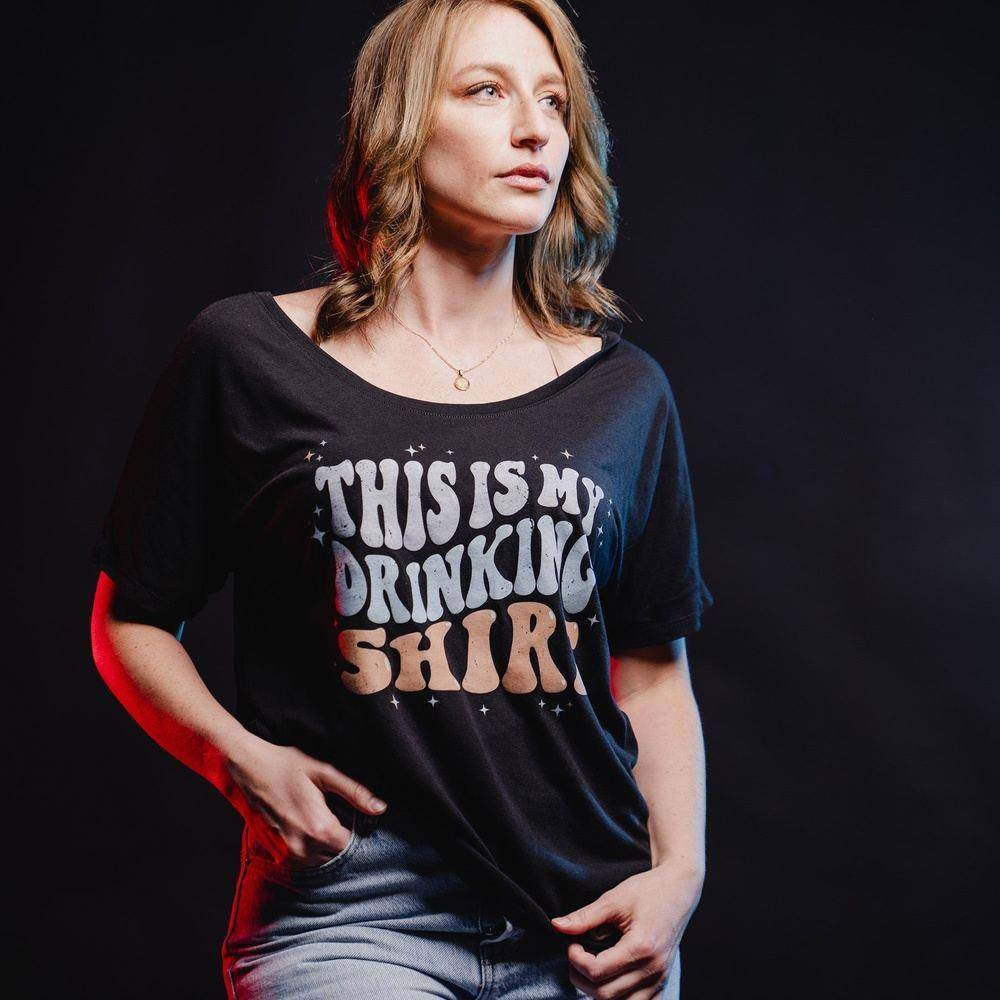 Women's Funny Drinking Slouchy T-Shirt - Black | Casual Lounge Wear for Relaxing at Home or Parties