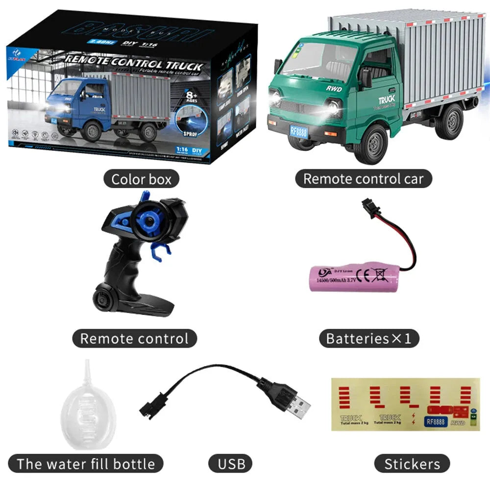 KFPLAN KF21 1/16 Scale 2.4Ghz 2WD Remote Control RC Van Toy with LED Lights & Spray Function - Ready-to-Run (RTR) for Kids | Outdoor Play, Birthday Gifts, Racing Competition