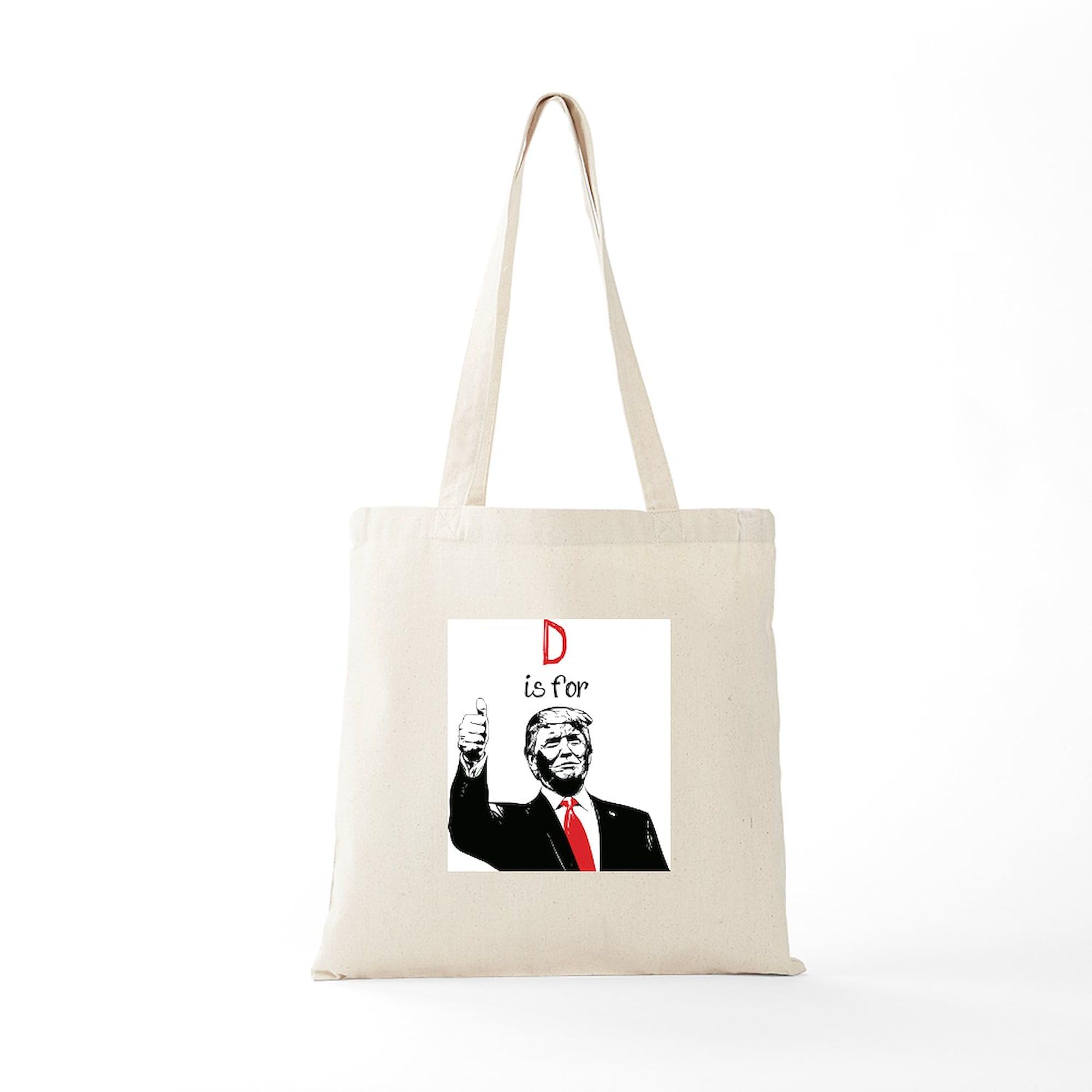 Donald Trump Tote Bag - Natural Canvas Reusable Shopping Bag with 'D Is For Donald' Print | Eco-Friendly Grocery Bag for Political Events, Campaigns & Daily Use