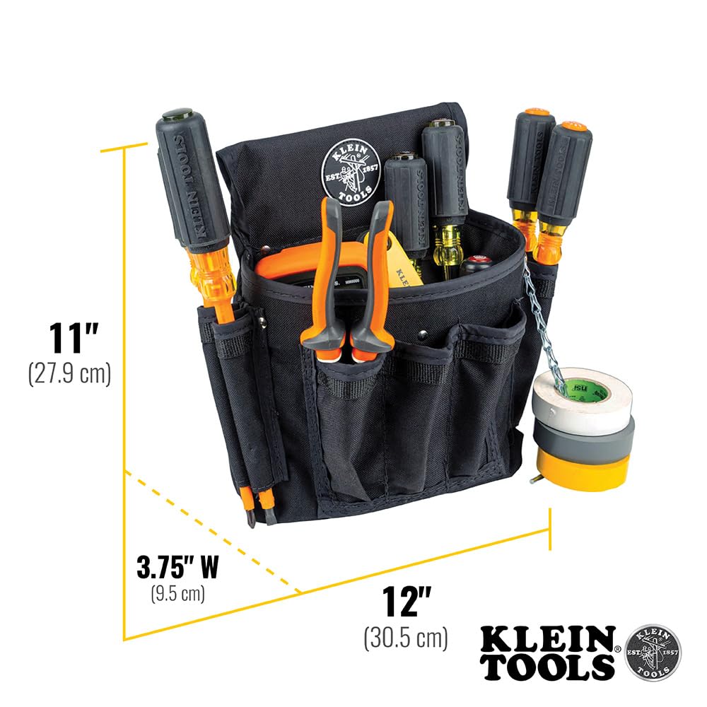 Klein Tools 5710M Electrician's Powerline Padded Tool Belt and Tool Pouch Combo Set - Medium 4-Piece for Comfortable Electrical Work & Construction Projects