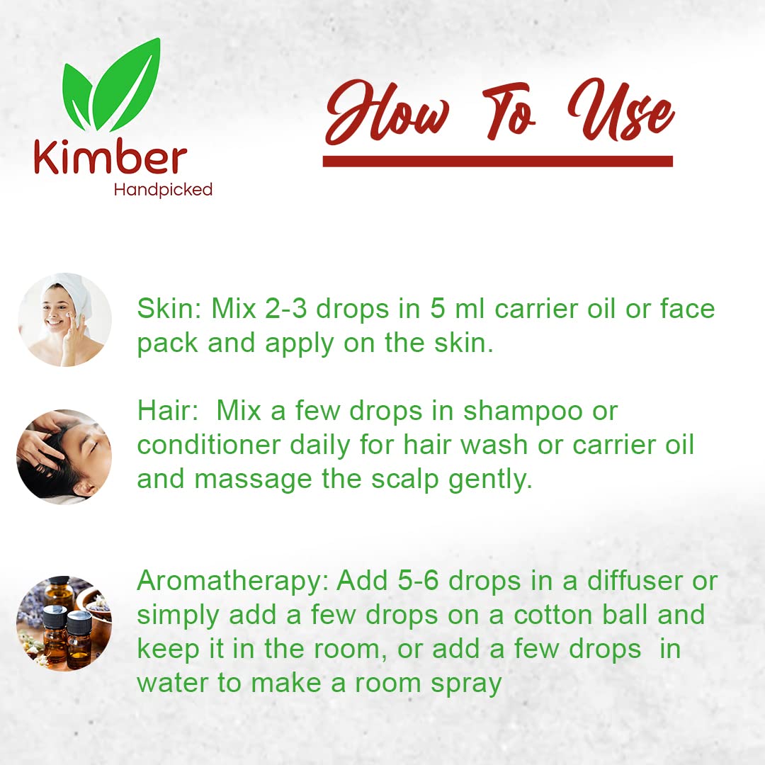 Kimber Citronella Essential Oil - 100% Pure & Natural Therapeutic Grade for Skin Care, Healthy Hair & Aromatherapy (15ml) | Perfect for Massage, Diffusers & DIY Beauty Products