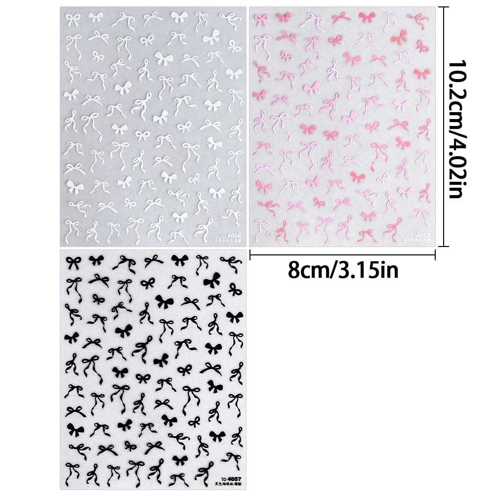 Sweet Pink White Black Bow Nail Stickers - Kawaii Waving Ribbon Bowknot Nail Art Decor - Cute Nail Design Stickers & Decals for Women - Perfect for DIY Nail Art, Parties, and Gifts - Nail Art Supplies & Accessories