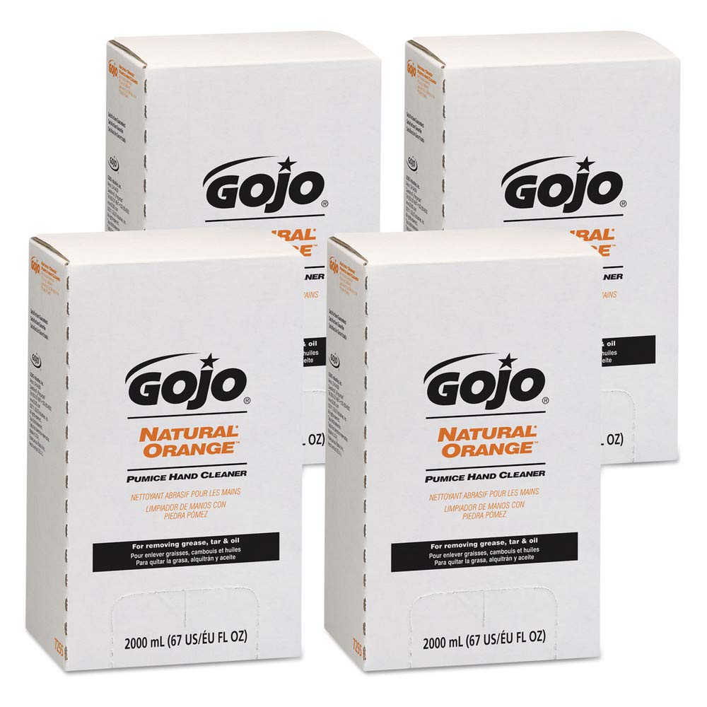GOJO Industries 7255-04 Natural Orange Pumice Hand Cleaner Refill - Citrus Scented, 2000mL (4 Pack) | Heavy Duty Hand Cleaner for Mechanics, Construction & Industrial Workers